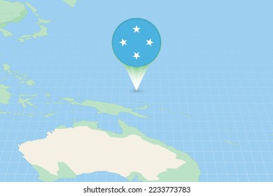 Mapa ilustrativo de Micronesia con la bandera. Ilustración cartográfica de Micronesia y países vecinos. Mapa de vectores y bandera.