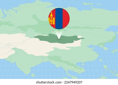 Kartenbild der Mongolei mit der Flagge. Kartographische Darstellung der Mongolei und ihrer Nachbarländer. Vektorplan und Flagge.