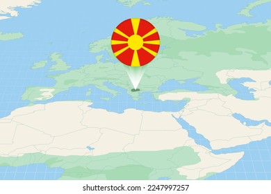Map illustration of North Macedonia with the flag. Cartographic illustration of North Macedonia and neighboring countries. Vector map and flag.