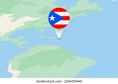 Map illustration of Puerto Rico with the flag. Cartographic illustration of Puerto Rico and neighboring countries. Vector map and flag.