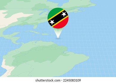 Map illustration of Saint Kitts and Nevis with the flag. Cartographic illustration of Saint Kitts and Nevis and neighboring countries. Vector map and flag.