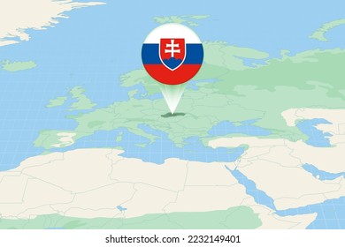 Map illustration of Slovakia with the flag. Cartographic illustration of Slovakia and neighboring countries. Vector map and flag.
