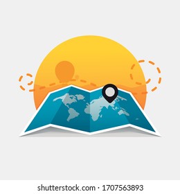 Map illustration with sunset sun