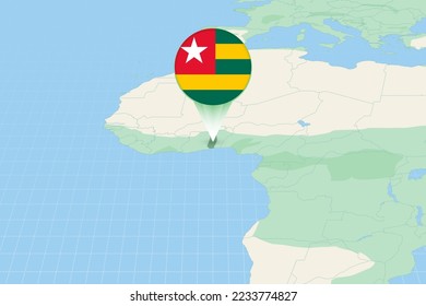 Map illustration of Togo with the flag. Cartographic illustration of Togo and neighboring countries. Vector map and flag.