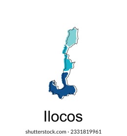 Mapa del diseño moderno de Ilocos, plantilla de diseño del vector de ilustración de mapa de Filipinas