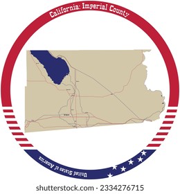 Map of Imperial County in California, USA arranged in a circle.