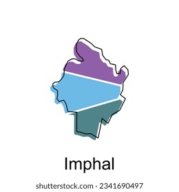 Mapa de la plantilla del vector Imphal con contorno, estilo de esbozo gráfico aislado en fondo blanco