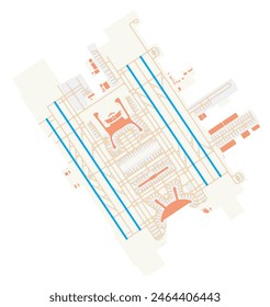 Map of Incheon International Airport (South Korea). IATA-code: ICN. Airport diagram with runways, taxiways, apron, parking areas and buildings. Map Data from OpenStreetMap.