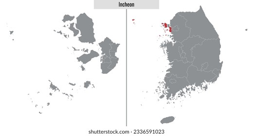 map of Incheon state of South Korea and location on Korean map