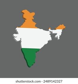 map of india 3d base flag wave vector design isolated white background