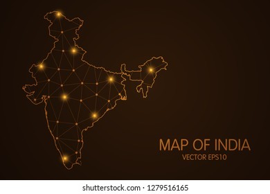 Map of India - Abstract mash line and point scales on dark background. 3D mesh polygonal network connections.Vector illustration eps 10. 