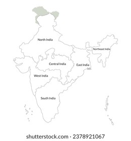 Map of India administrative regions.  India map 