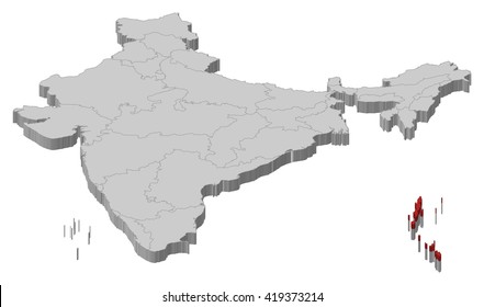 Map - India, Andaman and Nicobar Islands - 3D-Illustration