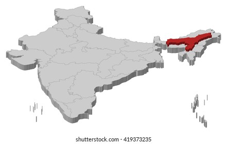 Map - India, Assam - 3D-Illustration