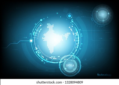 The map of India by searching for target groups, important points about technology and IT, in the form of dark blue vintage background.