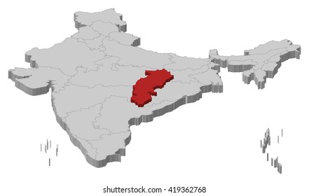 Mapa - India, Chhattisgarh - Ilustración 3D