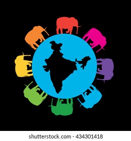 Map of India in the circle. Logo India. Trip to World. Travel to World. Vacation. Road trip. Tourism. Travel banner.