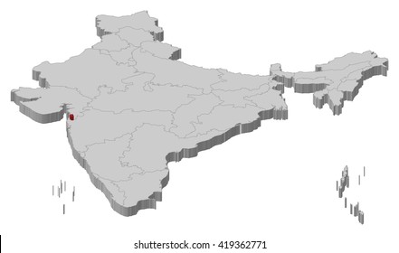 Map - India, Dadra and Nagar Haveli - 3D-Illustration