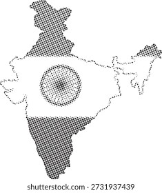 El mapa de la India se llenó con un patrón de puntos semitonos, incorporando los colores de la bandera de la India y el Chakra de Ashoka.