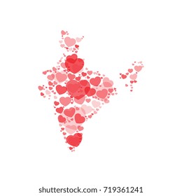 map of india  filled with hearts of different sizes and degrees of transparency