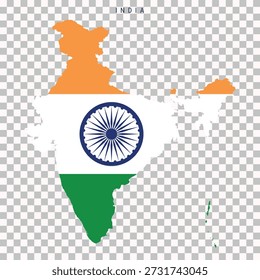 Map of India filled with national flag colors. Country silhouette isolated on transparent background for geography, education, travel, infographic and political design use.