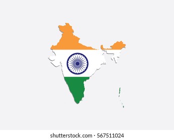 Map of India with flag inside on gray background