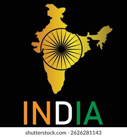 Mapa de la India, diseño de color dorado sobre fondo negro. Hermoso mapa de la India Vector, mapa de la India Ilustración vectorial, Ilustración vectorial.