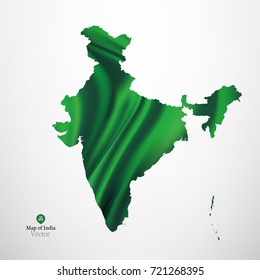 Map of India with green fabric draping background in vector.