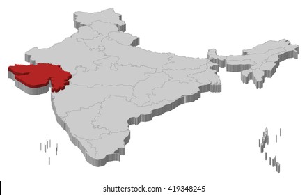 Map - India, Gujarat - 3D-Illustration