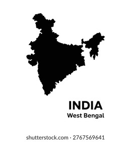 Map of india highlighting west bengal state in black silhouette