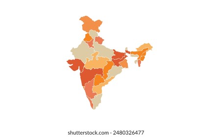 Mapa de India aislado estilo colorido moderno. para diseños de Sitio web, fondo, educación, preciso, personalizable, Viajes por todo el mundo, mapa silueta de fondo, geografía de la tierra, política, informes.