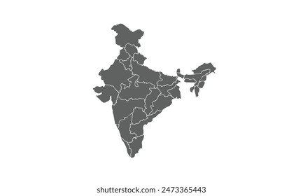 map of India isolated on white background. for website layouts, background, education, precise, customizable, Travel worldwide, map silhouette backdrop, earth geography, political, physical.