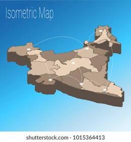 Map India isometric concept. 3d flat illustration of Map India with regions, states