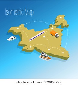 Mapa del concepto isométrico de India. Ilustración plana 3d de Map India.