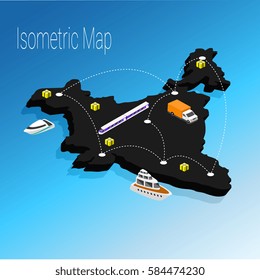 Map India isometric concept. 3d flat illustration of Map India.