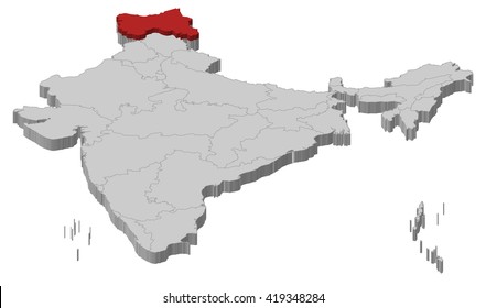 Map - India, Jammu and Kashmir - 3D-Illustration