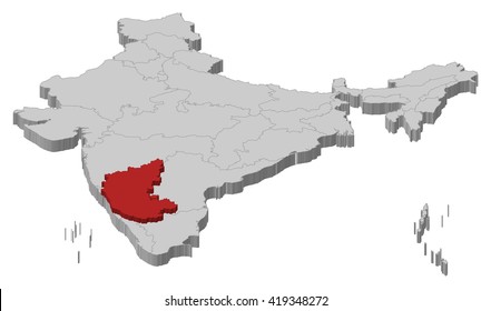 Map - India, Karnataka - 3D-Illustration