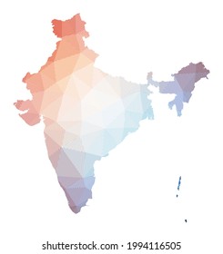 Map of India. Low poly illustration of the country. Geometric design with stripes. Technology, internet, network concept. Vector illustration.
