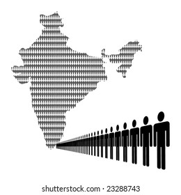 Map of India made of people with line of men