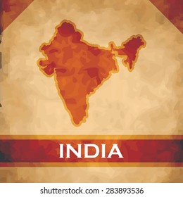 The map of India on parchment with dark red ribbons