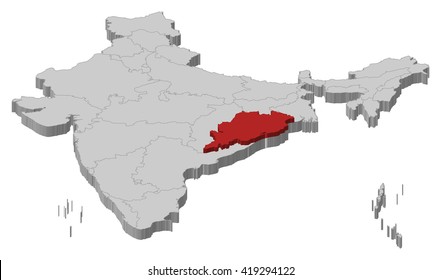 Map - India, Orissa - 3D-Illustration