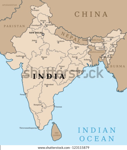 Map India Outline Illustration Country Map Stock Vector (Royalty Free ...
