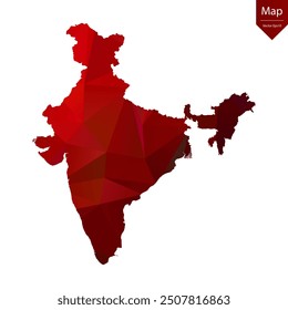 Map of India - Red Geometric Rumpled Triangular , Polygonal Design. Vector illustration eps 10.