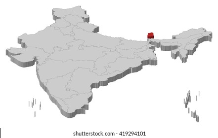 Map - India, Sikkim - 3D-Illustration