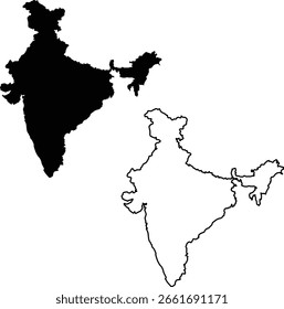 Map of India Silhouette Flat and Outline Design
