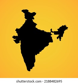 Mapa de la silueta de la India aislado en fondo amarillo