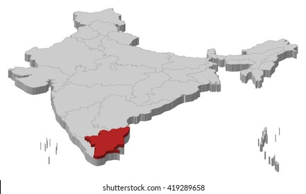 Map - India, Tamil Nadu - 3D-Illustration