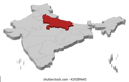 Map - India, Uttar Pradesh - 3D-Illustration