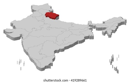 Map India Uttarakhand 3dillustration Stock Vector (Royalty Free ...