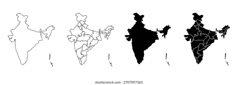 Mapa de India, diseño de Vector.  India mapa Ilustración vectorial, dibujo de garabato República India mapa, mapa indio silueta, país indio .eps 10